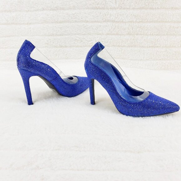 Size 5.5 and &.7.5 Only Left Blue Rhinestone High Heel Illusion Pump Shoe - Picture 16 of 17